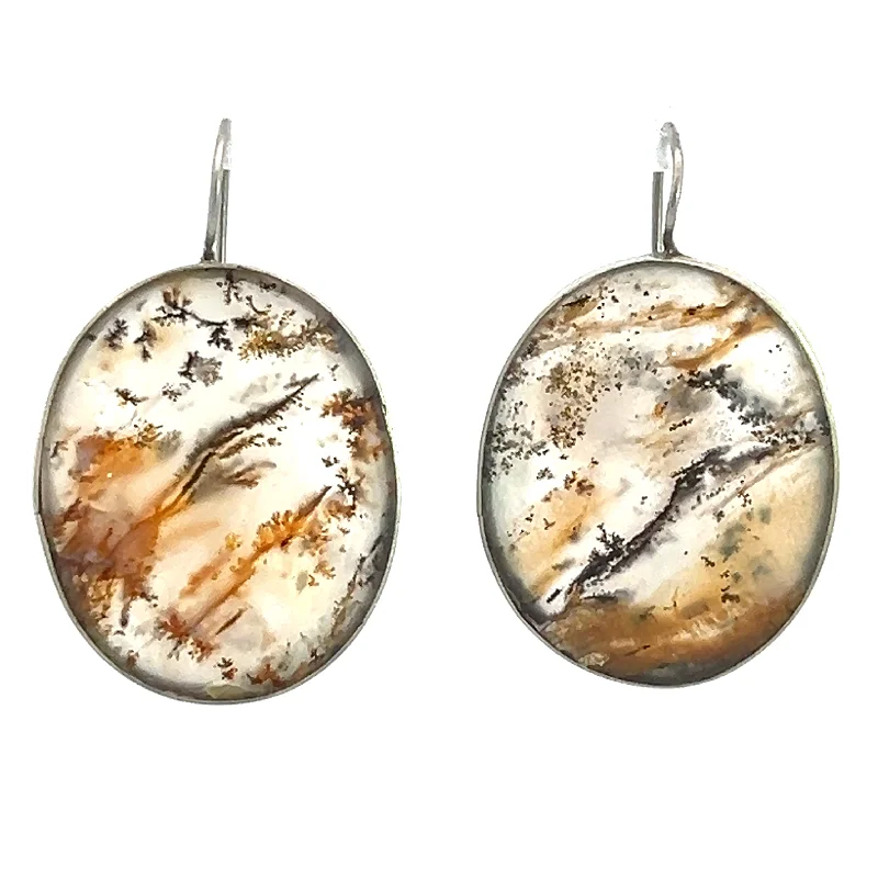 Late Century Silver Moss Agate Earrings