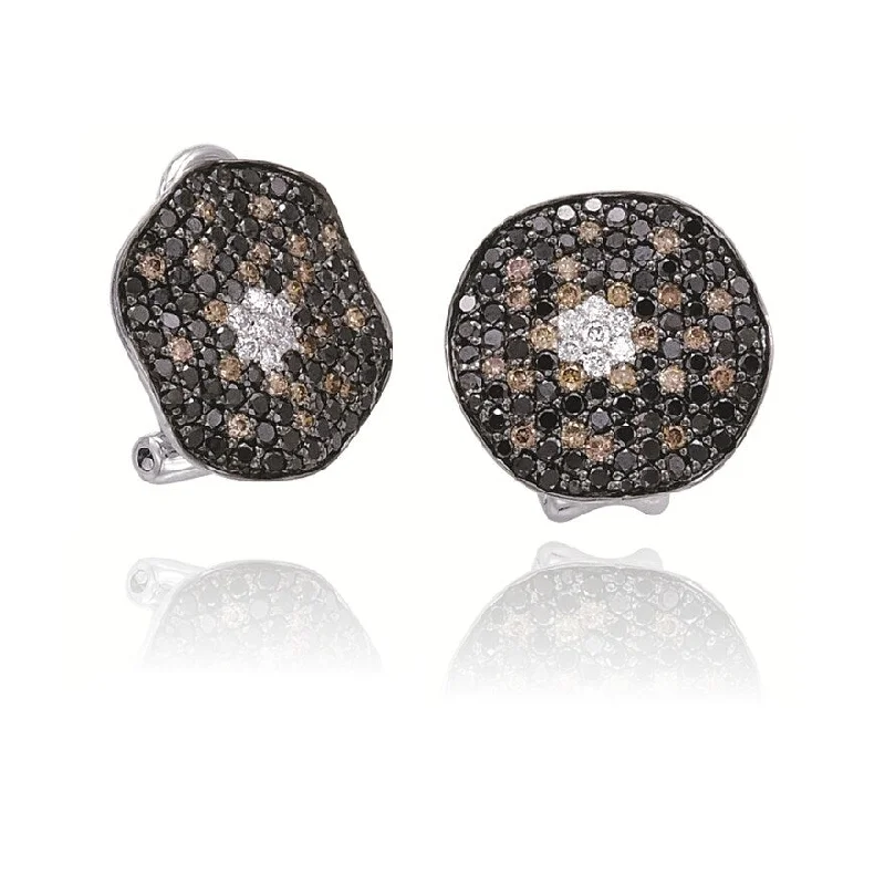 Joelle Black, White & Brown Diamond Cluster Earrings 2.22ct TDW 14K Gold