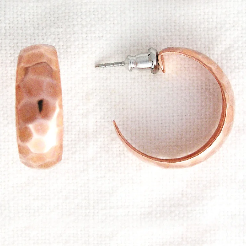 Hammered Copper Hoop Earrings EC78 Solid Copper Jewelry Post Style Copper Hoop Earrings