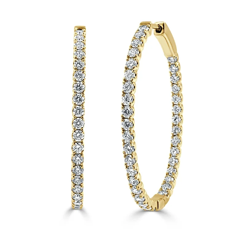 Joelle Diamond Oval 2.28 CT TDW Hoop Earrings 1.5" 14K Yellow Gold