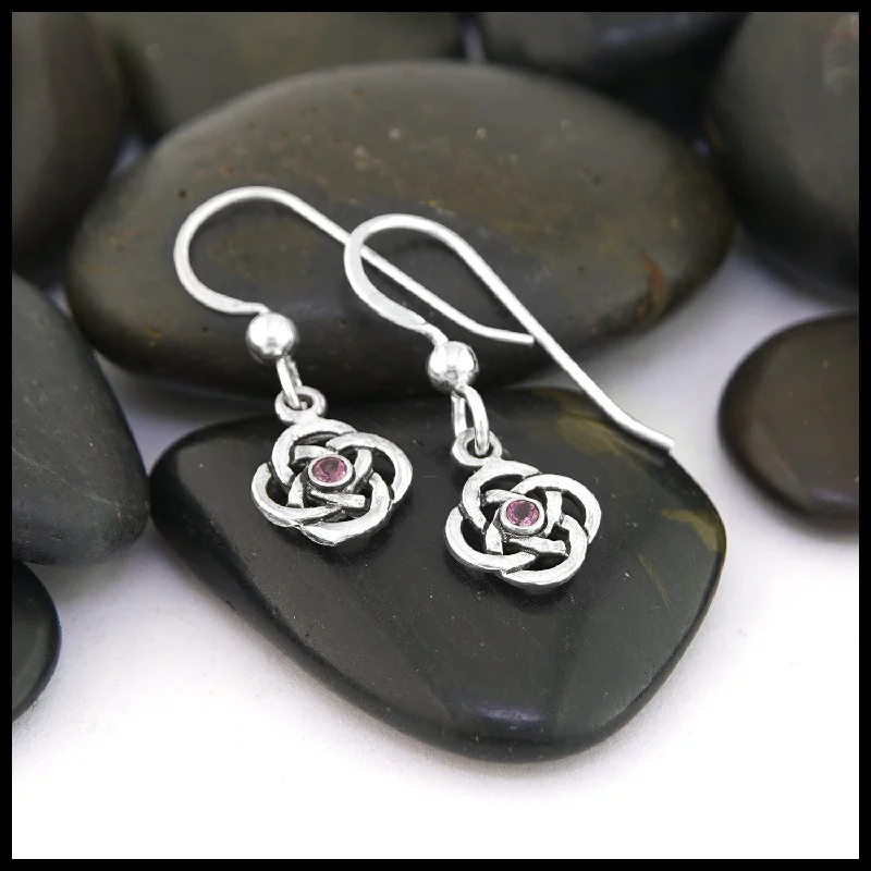 Pink Tourmaline Josephine's Knot Celtic Drop Earrings in Sterling Silver