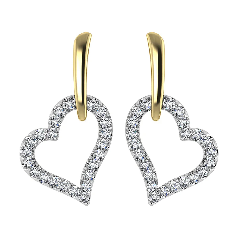 10K Yellow Gold 1/5 Ct.Tw. Diamond Heart Earrings