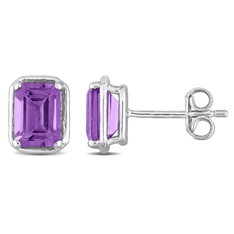 2 CT TGW Amethyst Fashion Post Earrings Silver