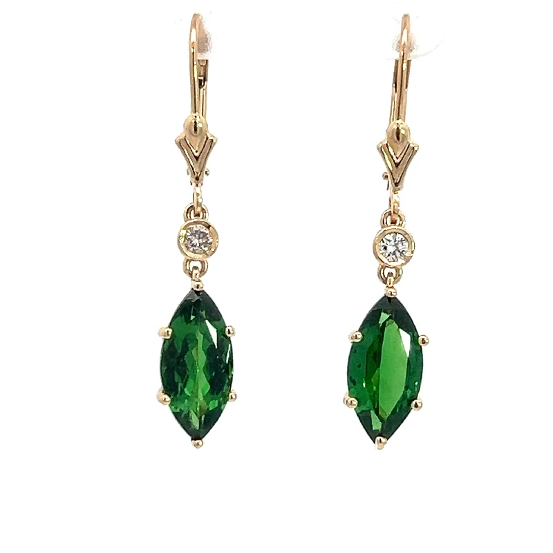 Modern 14kt Yellow Gold 4cttw Tsavorite Garnet + .10cttw Diamond Earrings