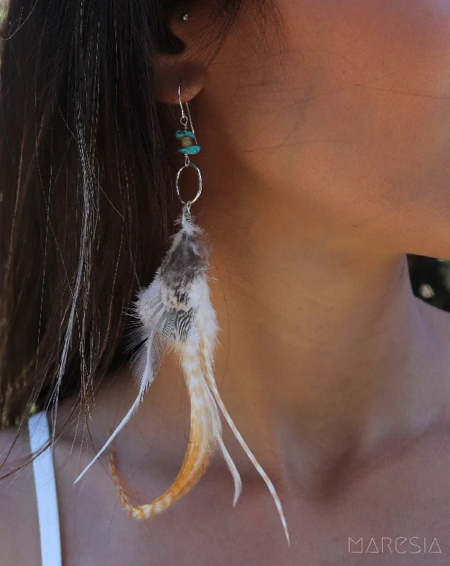 Feather Turquoise Earrings ~ Sterling Silver 925