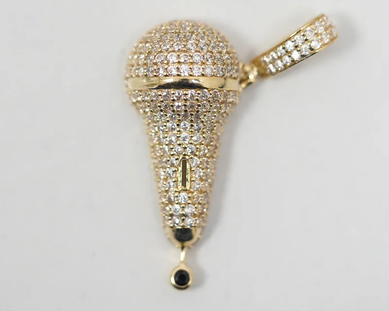 CZ Microphone W/Stone Pendant 14k Yellow Gold