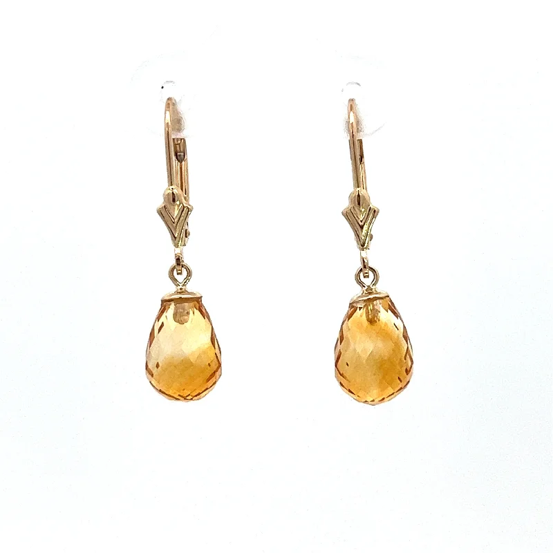 Modern 14kt Yellow Gold Briolette Citrine Dangle Earrings