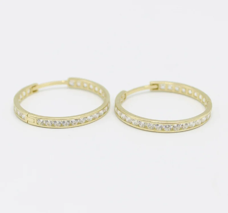 14K Women's Hoops Cz STones Yellow Gold