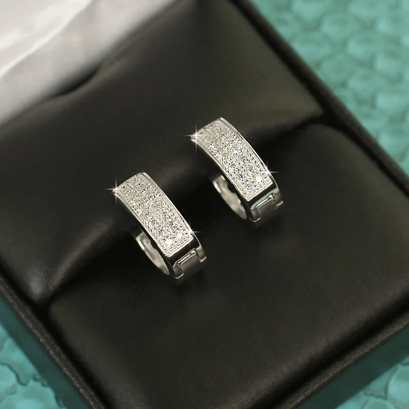 0.32 Carat Moissanite 2 Row Pave Hoop Earrings