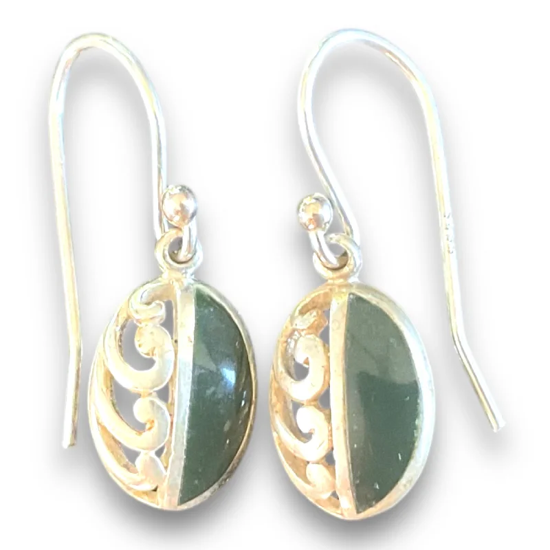 E08 Sterling Silver NZ Jade Koru Oval Earings