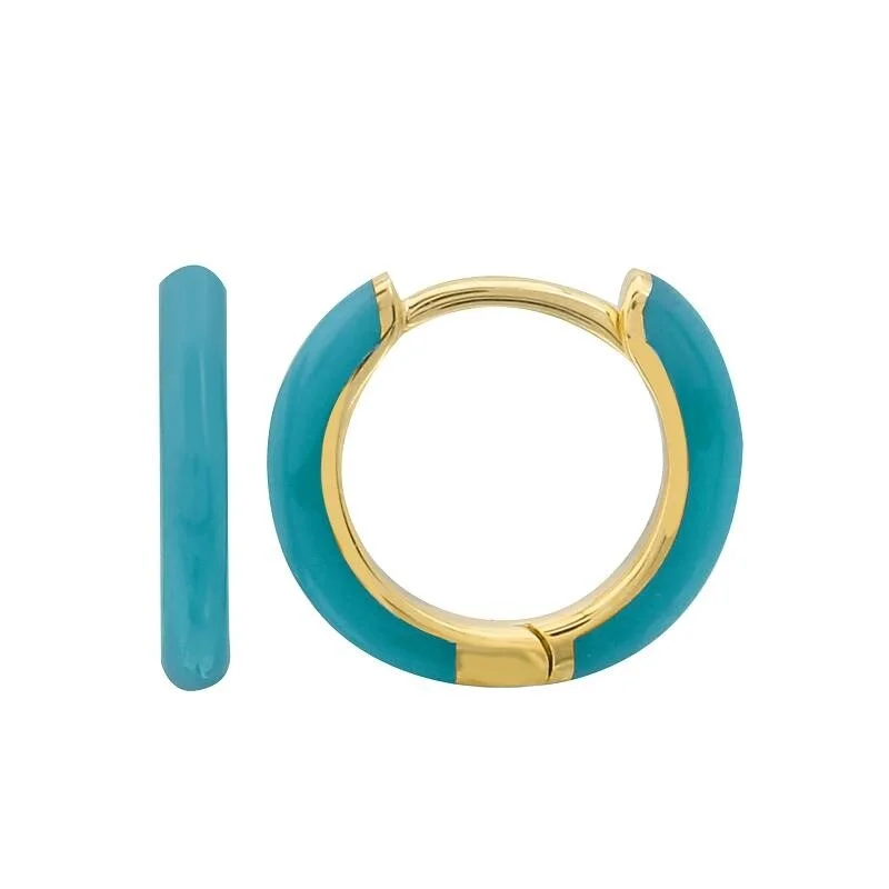 Joelle Turquoise Enamel Huggie Hoop Earrings 14K Yellow Gold 10MM