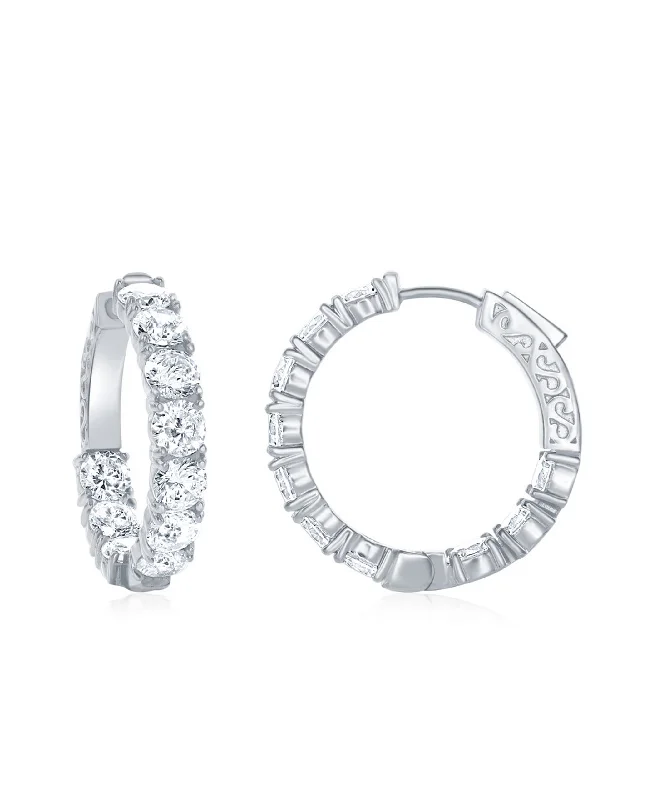 Sterling Silver CZ Hoop Earrings 5x29mm