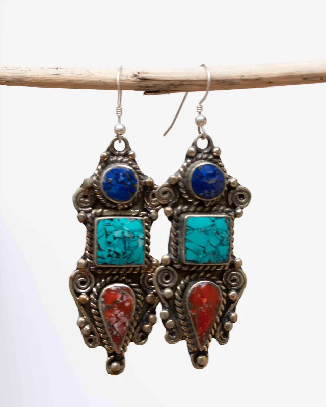 Fernanda Turquoise Tibetan Earrings ~German Silver ~ SME011