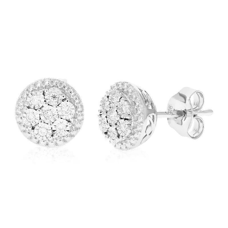 1/10 cttw Round Lab Grown Diamond Studs Earrings .925 Sterling Silver Prong Set 1/2 Inch