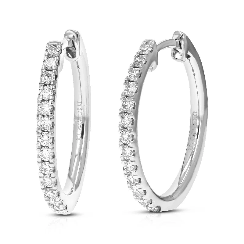 1/2 cttw Lab Created Diamond Hoop Earrings 925 Sterling Silver Prong 3/4 Inch