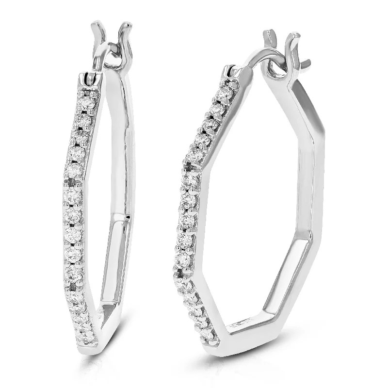 1/4 cttw Lab Created Diamond Hoop Earrings 925 Sterling Silver Prong 3/4 Inch