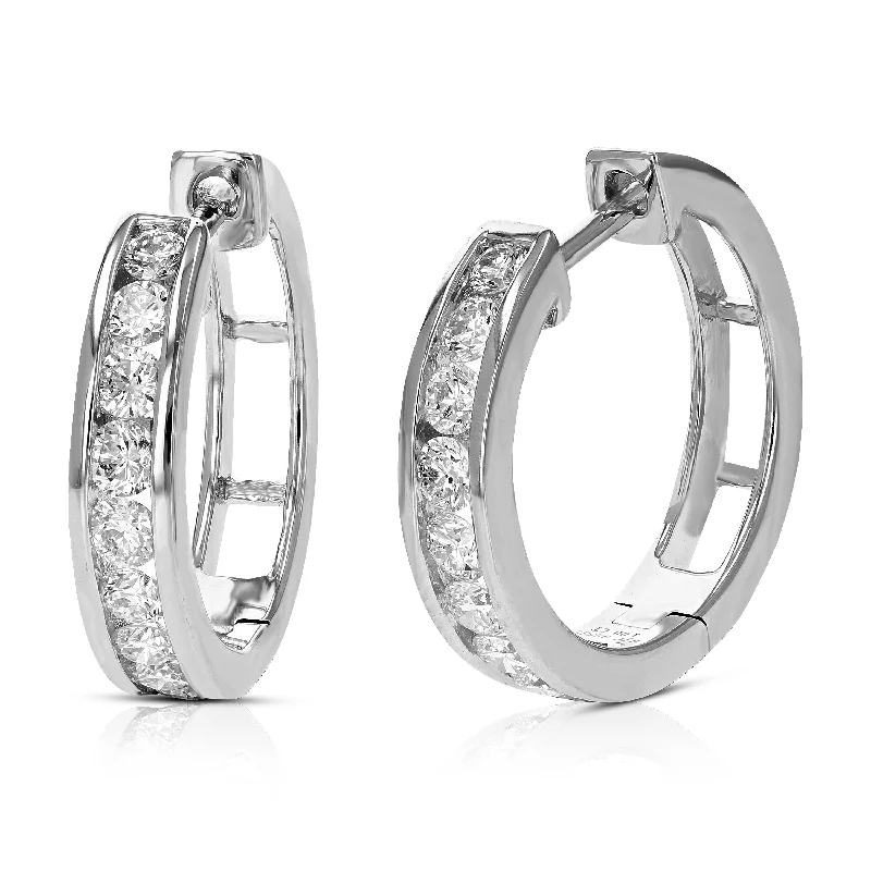 1 cttw Lab Created Diamond Hoop Earrings 925 Sterling Silver Channel 2/3 Inch