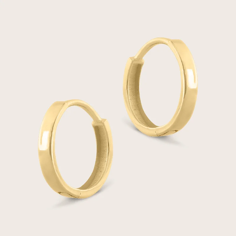 14k Gold 10mm Flat Huggie Hoop Earrings