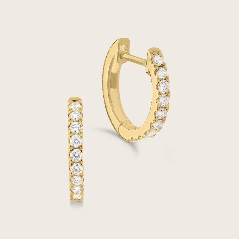 14k Gold Lab Grown Diamond Half Pavé Huggie Hoop Earrings