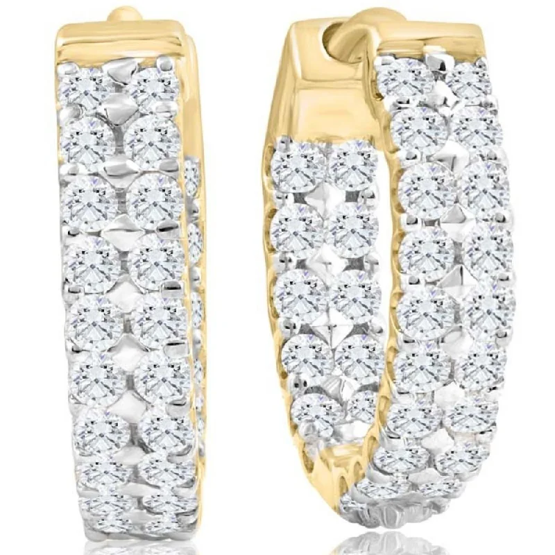 1Ct Diamond Hoops in 10k Yellow Gold Lab Grown 14.55mm Tall