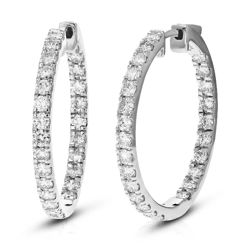 3/4 cttw Lab Created Diamond Hoop Earrings 925 Sterling Silver Prong 3/4 Inch