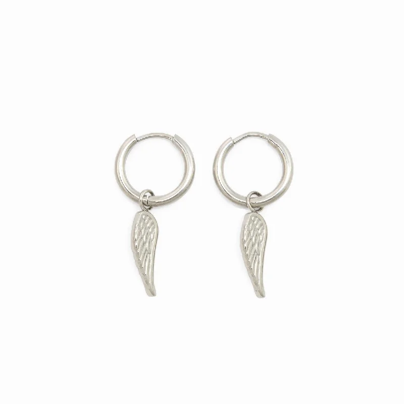 Angel Wing Hoop Earrings - Silver