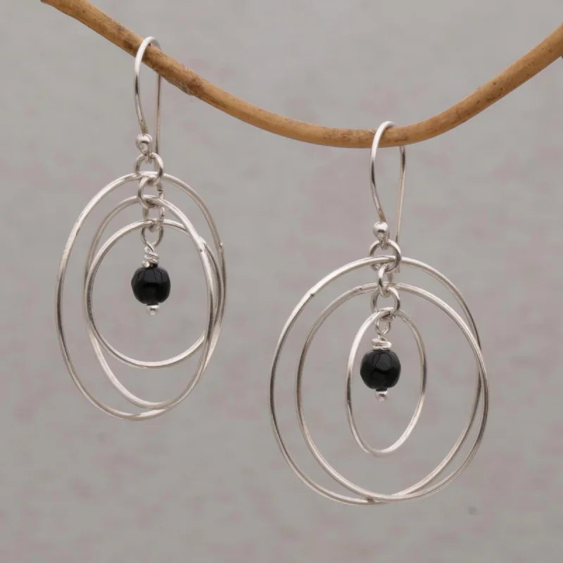 Atoms Onyx and Sterling Silver Dangle Earrings from Bali