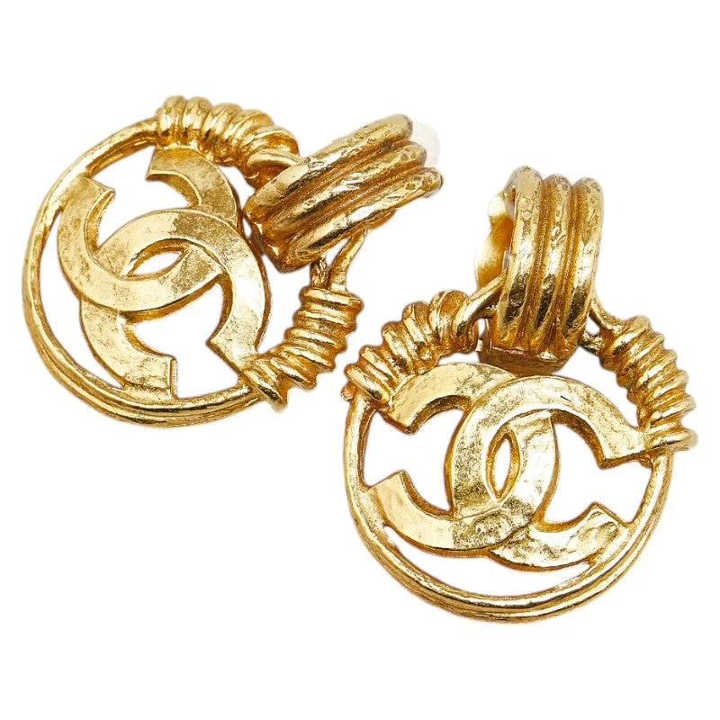 Chanel Vintage Coco Mark Earrings Gold Plated