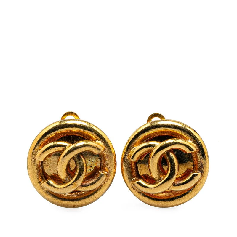 Chanel Vintage Coco Mark Round Earrings Gold