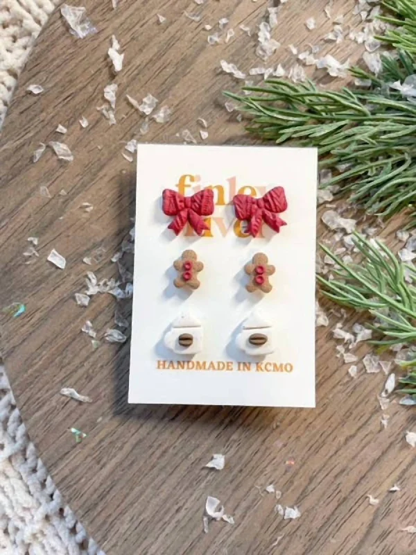 Christmas Stud Clay Earrings In Red