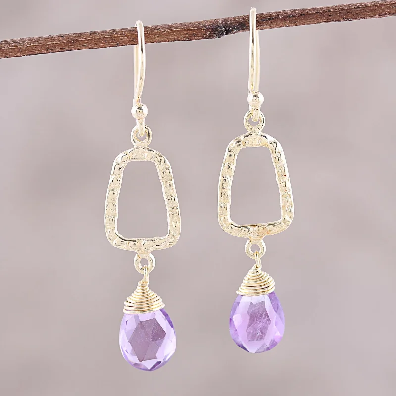 Dancing Frames 18k Gold Plated Amethyst Dangle Earrings from India