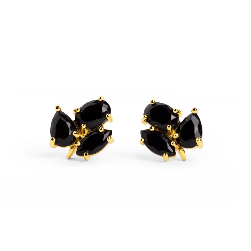 Drop Black Iris Gold Earrings