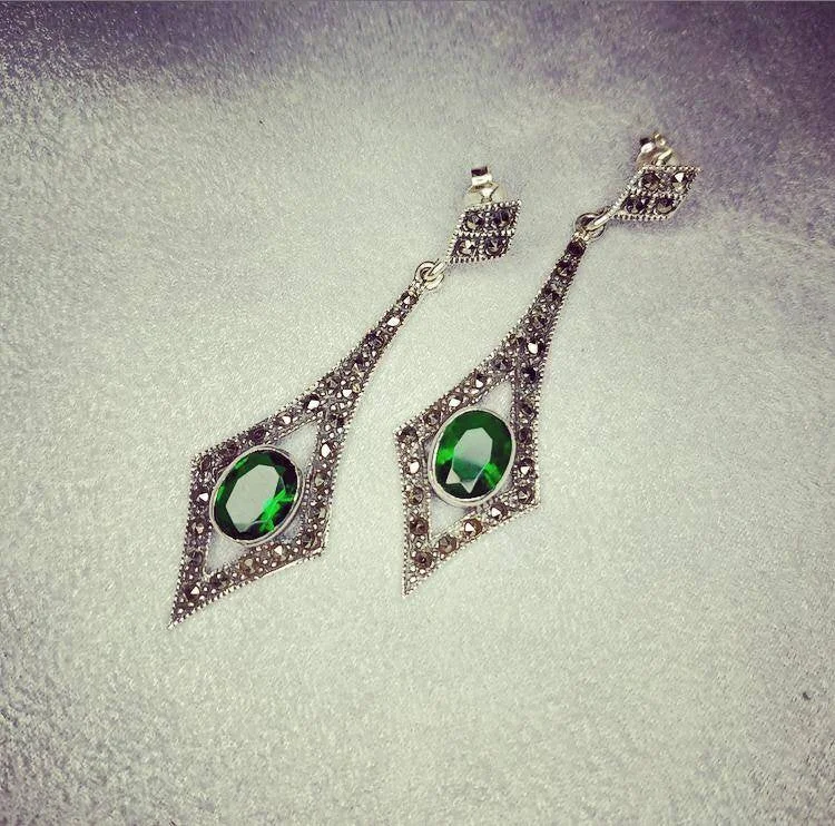 Emerald Green Art Deco Spear Earrings