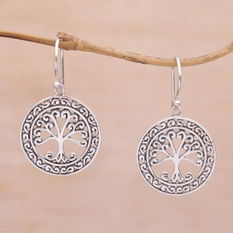 Flourishing Forest Handmade in Bali 925 Sterling Silver Tree Dangle Earrings