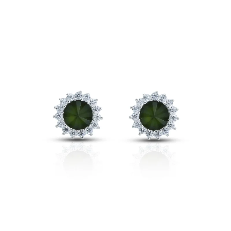 Green Stone Stud Silver Earrings