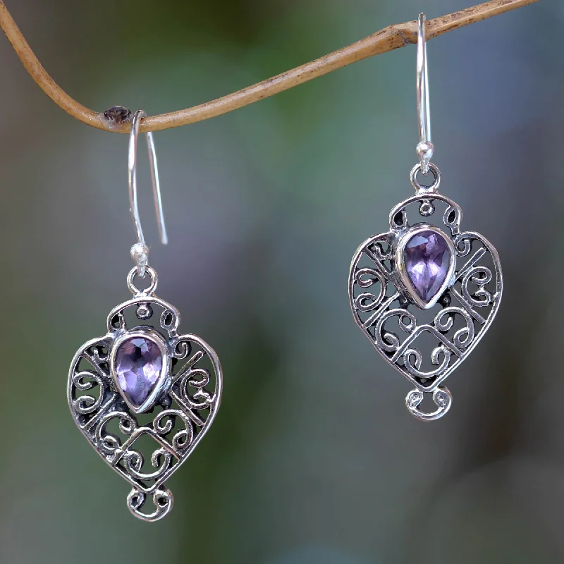 Hibiscus Dew Earrings Handcrafted in Sterling Silver and Amethyst