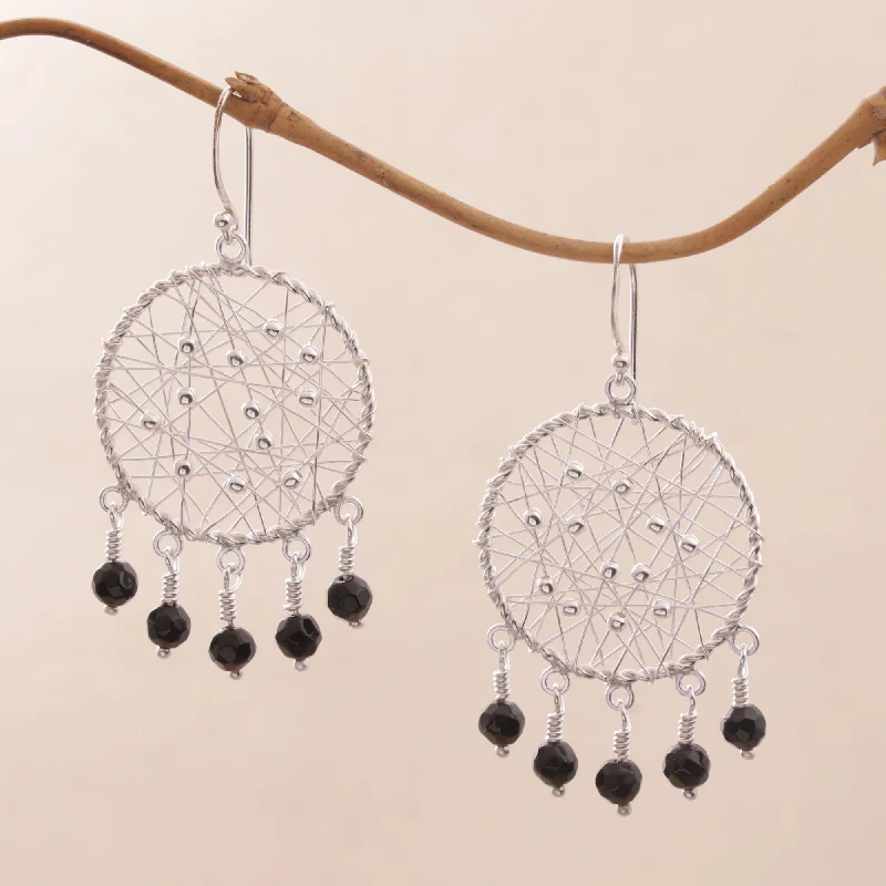 Hopeful Dreams Sterling Silver and Onyx Chandelier Earrings from Indonesia