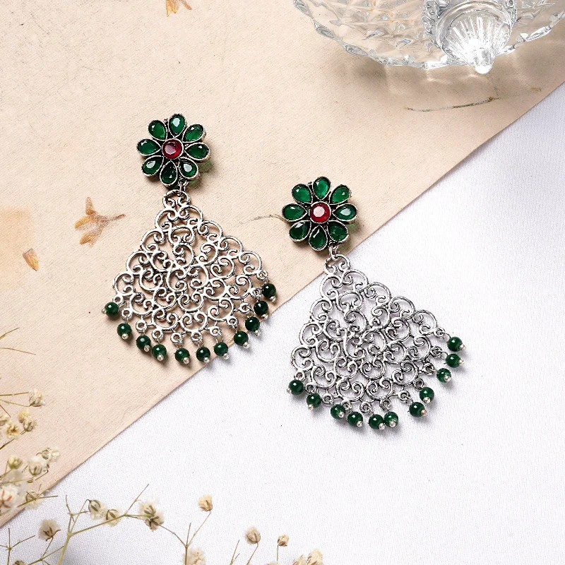 Jali Green Filigree Pearl Earrings