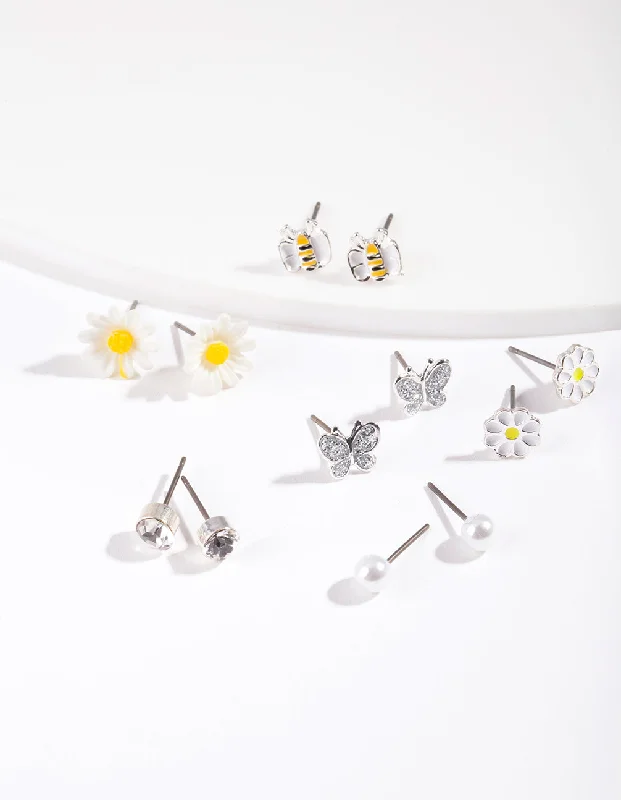 Kids Silver Daisy Stud Earring 6-Pack