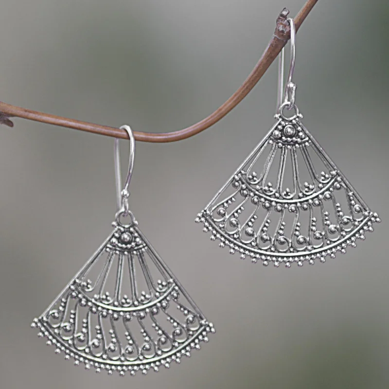 Legong Fans Fan Shaped Sterling Silver Dangle Earrings from Indonesia