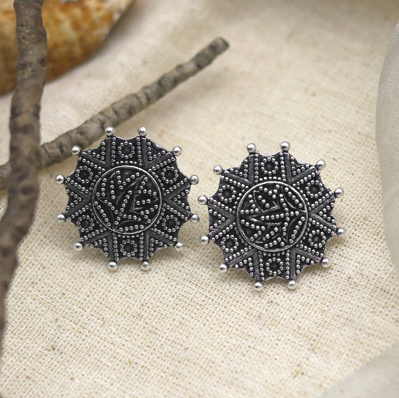 Nagma Circle Silver Oxidized Studs Earrings