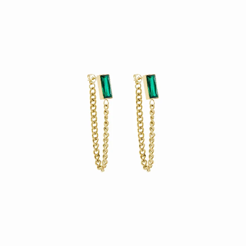 Emerald Cuban Dangle Earrings - Gold