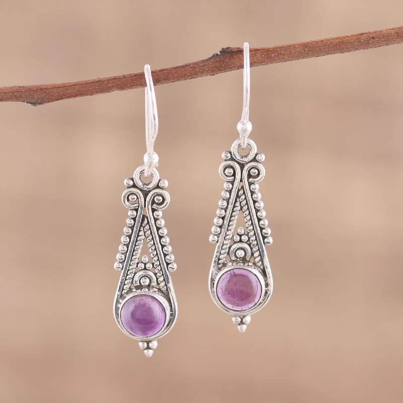 Regal Peaks Pointed Amethyst Dangle Earrings from India