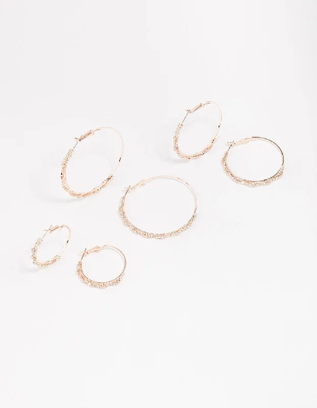 Rose Gold Diamante Oval Earring Pack