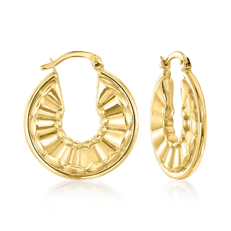 Ross-Simons 14kt Yellow Gold Patterned Hoop Earrings