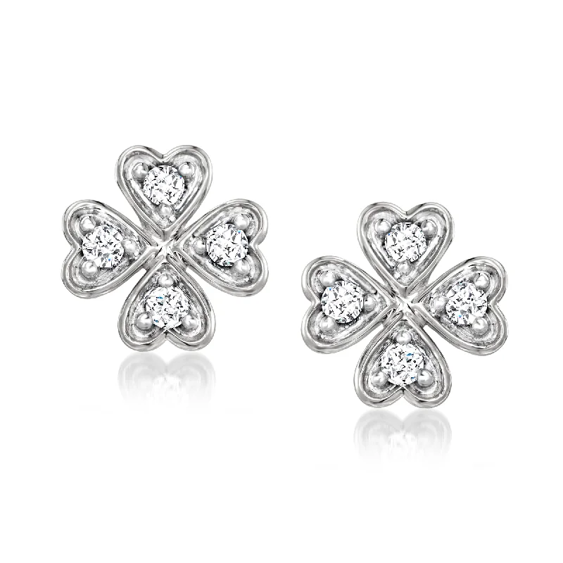 Ross-Simons Diamond 4-Leaf Clover Earrings in Sterling Silver