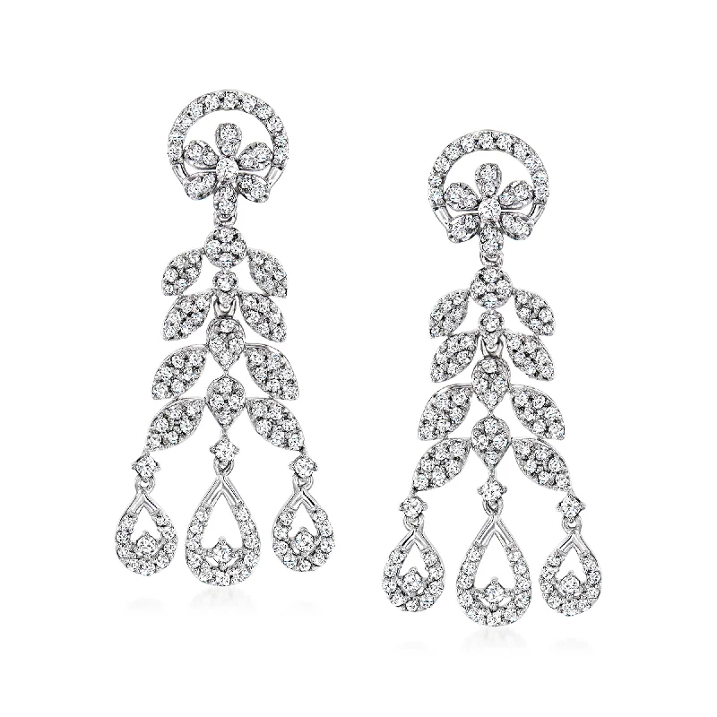 Ross-Simons Diamond Floral Chandelier Earrings in Sterling Silver