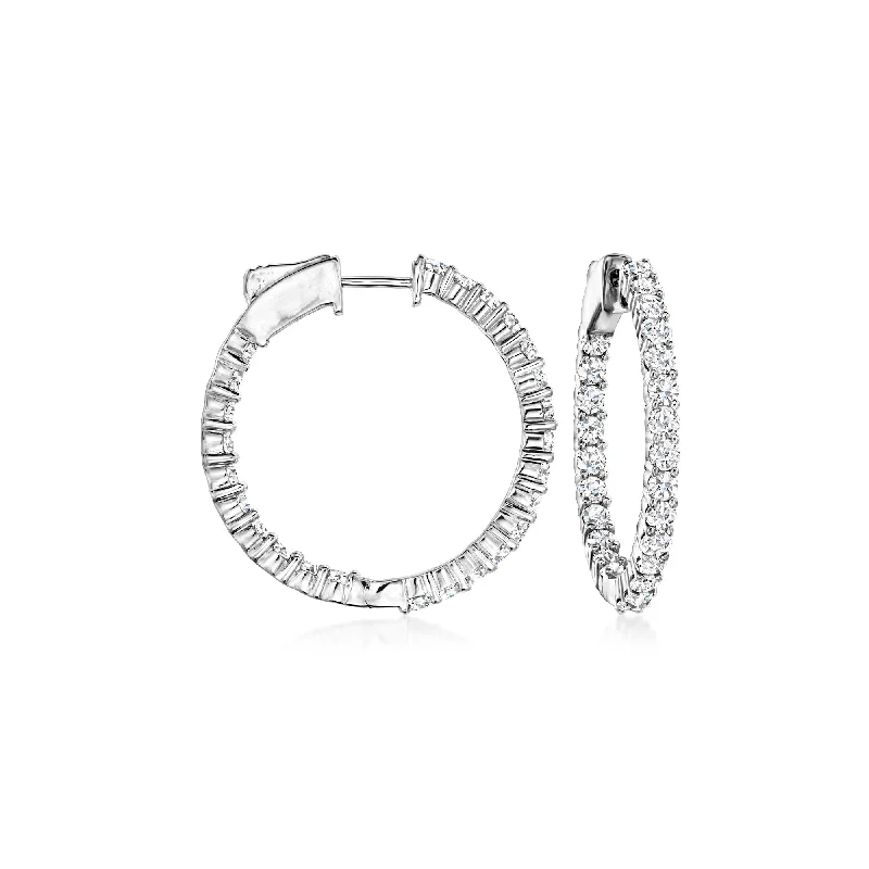 Ross-Simons Diamond Inside-Outside Hoop Earrings in 14kt White Gold