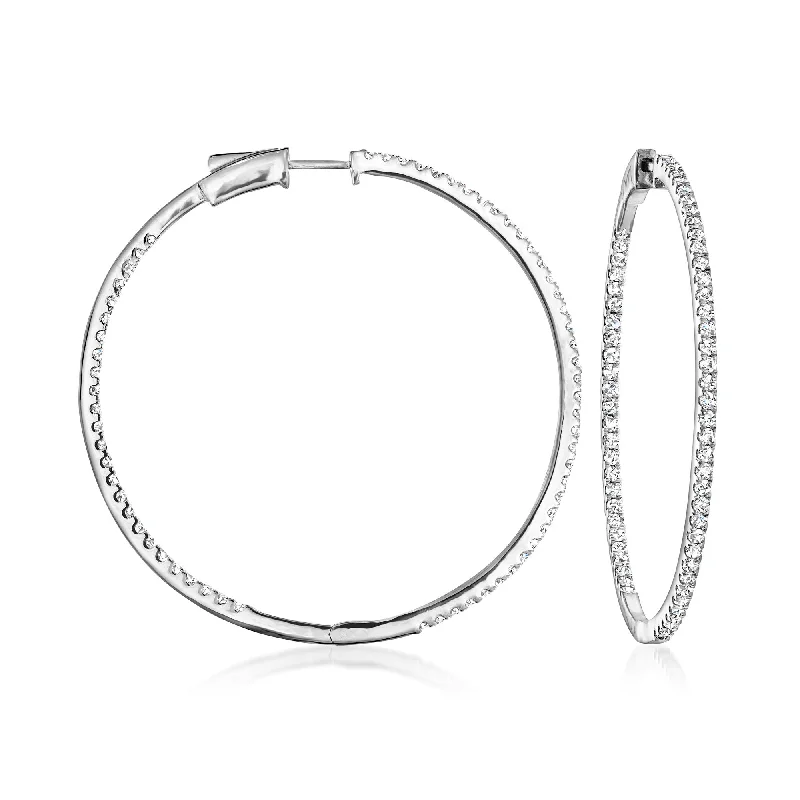 Ross-Simons Diamond Inside-Outside Hoop Earrings in Sterling Silver