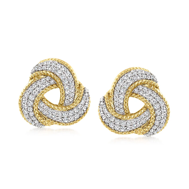 Ross-Simons Diamond Knot Earrings in 14kt Yellow Gold